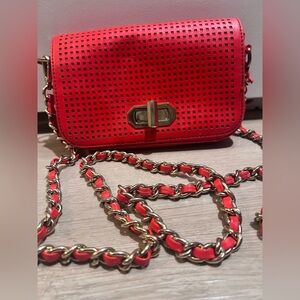 Banana Republic Red Crossbody Bag with Gold Chain